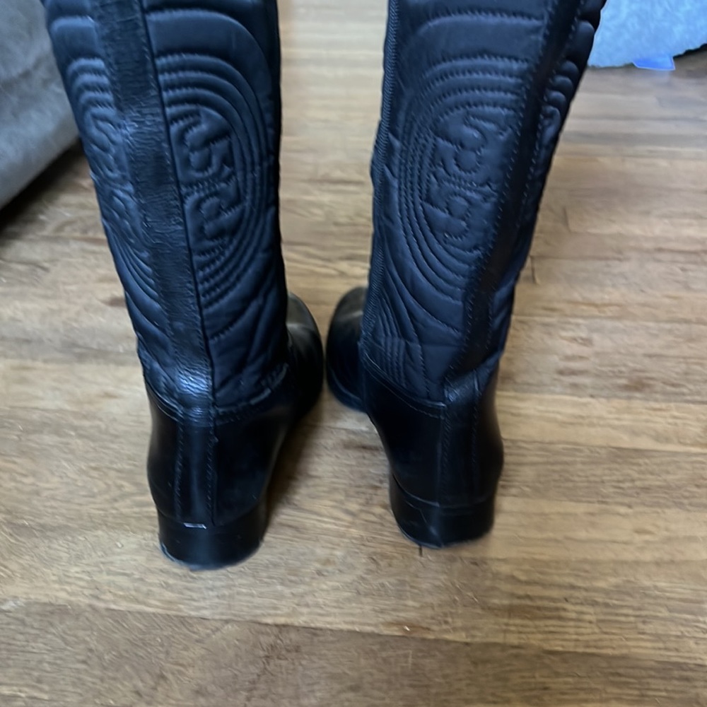 TORY BURCH Knee High Quilted Logo Riding Boots - Picture 5 of 13